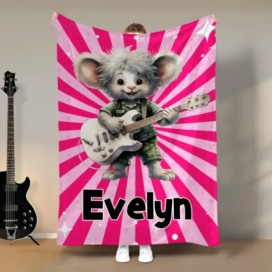 Personalised Rock Animal Multi-Color Soft Throw Blanket with Name Home Decor Birthday Gift for Rock Music Lover