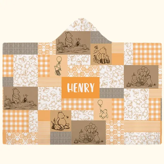 Personalised Cute Cartoon Bear Hooded Arctic Fleece Blanket with Name Soft and Warm Birthday Christmas Gift for Kids