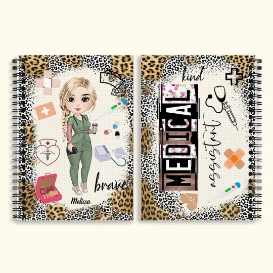 Personalised Leopard Cartoon Nurse Doctor Spiral A5 Notebook with 120 Lined Pages and Name Birthday Appreciation Gift for Medical Workers Students