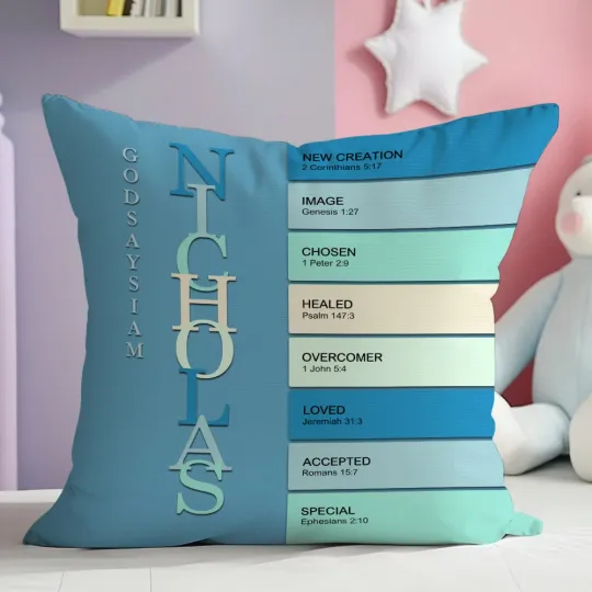 Personalised God Says I Am Name Meaning on Bible Verse Colorful Throw Pillow Cover Home Decor Baptism Inspirational Birthday Gift for Kids Family