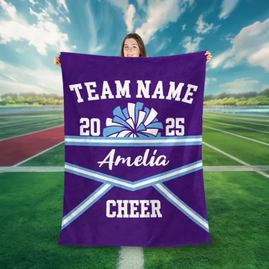 Personalised Multicolor Cheerleading Pompom Soft Throw Blanket with Name Year Home Decor Birthday Team Gift for Cheerleaders Coaches