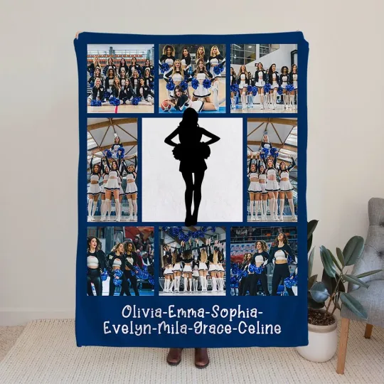 Personalised Cheerleading Silhouette Photos Collage Soft Throw Blanket with Text Housewarming Home Decor Support Gift for Cheerleaders