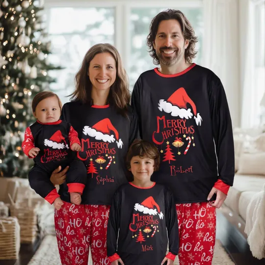 Personalized Cute Santa Design Christmas Long Sleeve Family Pajama Matching