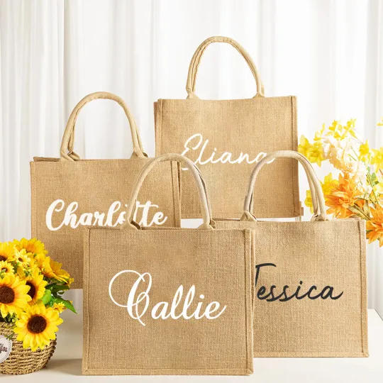 Personalised Name Large Jute Tote Bag Daily Travel Essential  Birthday Wedding Party Gift for Women Friends