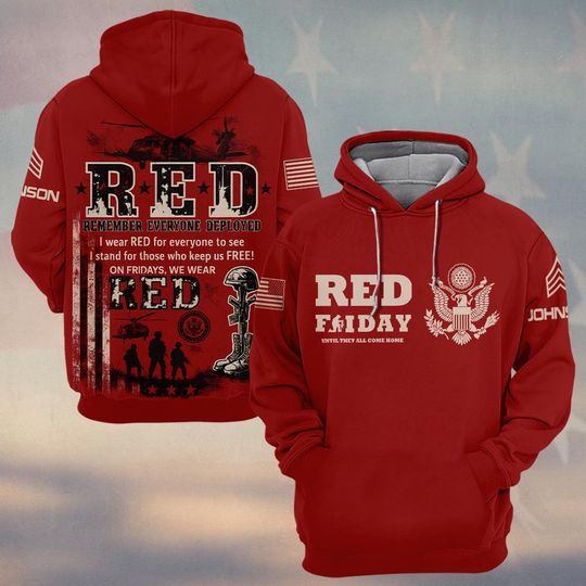 Customized U.S Veteran RED Friday Until They All Come Home 3D Hoodie