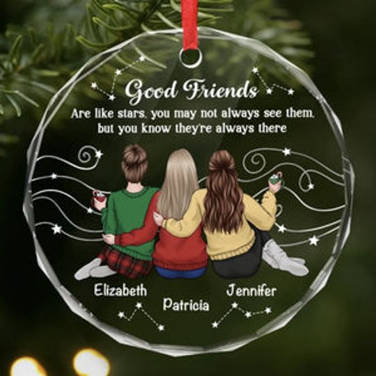 Custom Circle Glass Ornament - Personalized Christmas Best Friend Birthday Gifts For Women, Besties, Sisters, BFF - Our Story Glitters