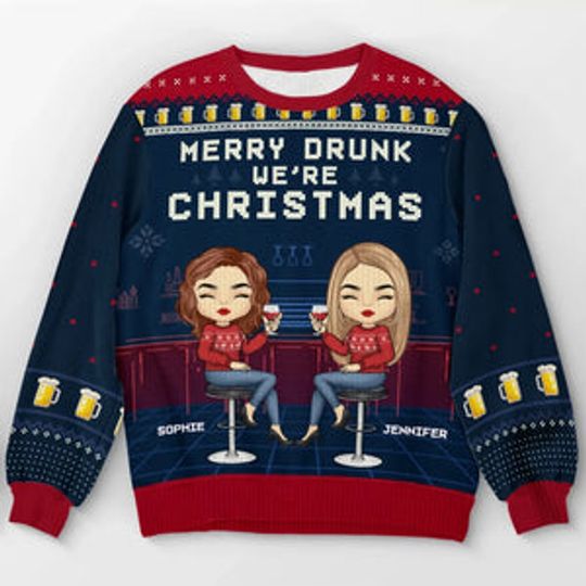 Merry And Bright With My Bestie By My Side - Bestie Personalized Custom Ugly Sweatshirt