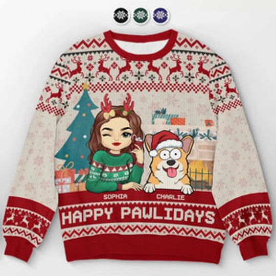 Rockin' Around The Christmas Tree, With My Pet and Me - Dog & Cat Personalized Custom Ugly Sweatshirt