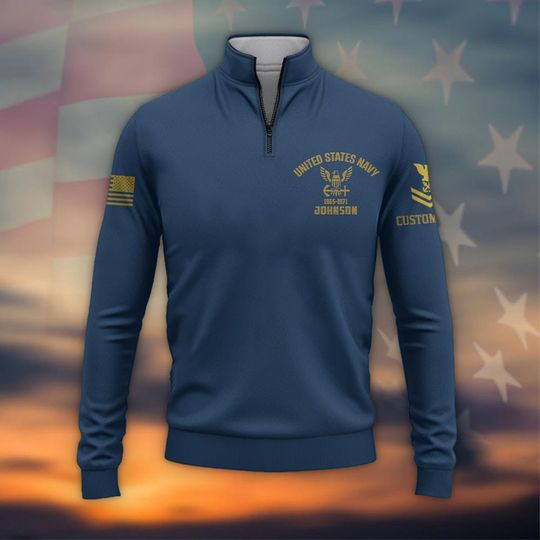 Customized We Own the Seas – US Navy Zip Neck Sweater