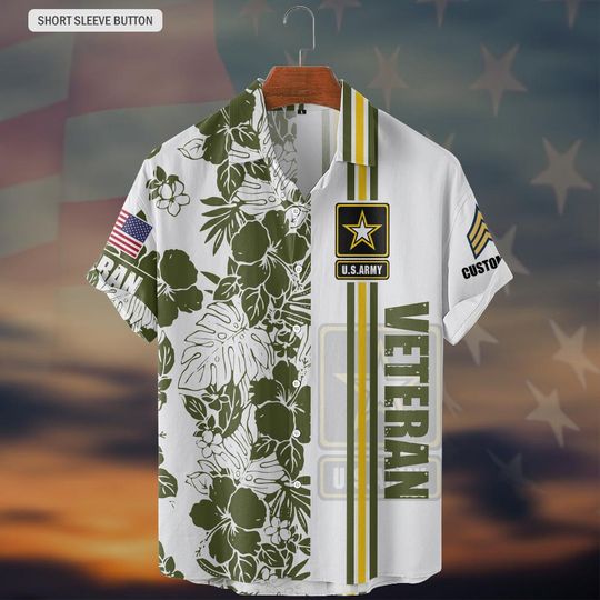 Customized US Veteran Hawaii Flower Pattern Hawaiian Shirt