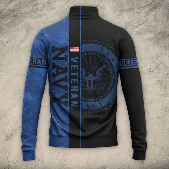 Customized US Navy Ratings Veteran Proudly Served Zip Neck Sweater
