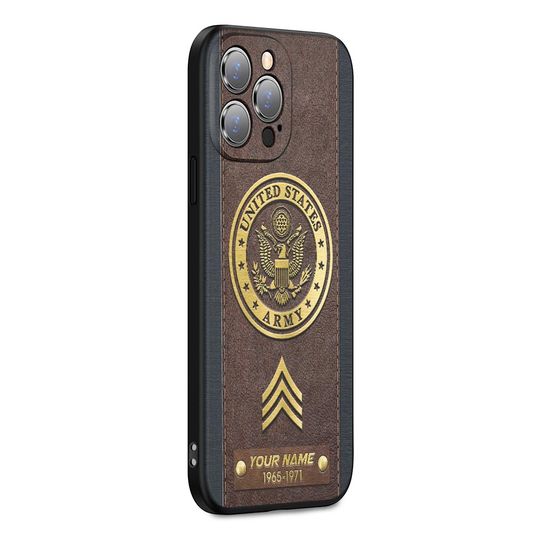 Customized US Military Proudly Served Leather Pattern Phone Case