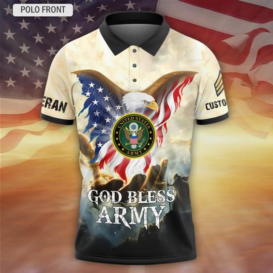Customized God Bless US Veteran With US Eagle – Polo Shirt