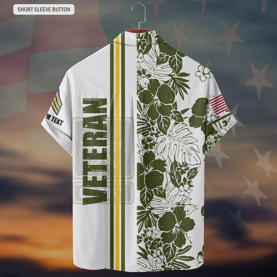 Customized US Veteran Hawaii Flower Pattern Hawaiian Shirt