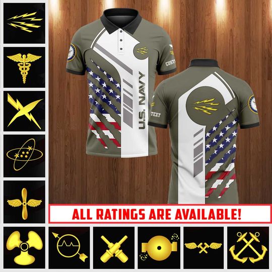 Customized US Navy Ratings Polo Shirt – Patriotic Military Gift for Men