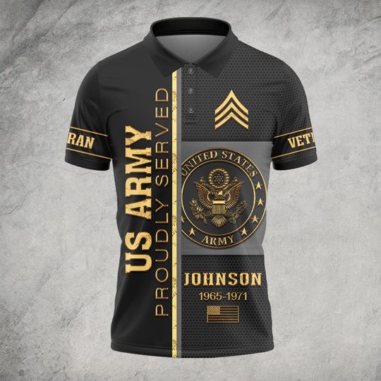Customized US Veteran Proudly Served Polo Shirt – Patriotic Military Gift for Men