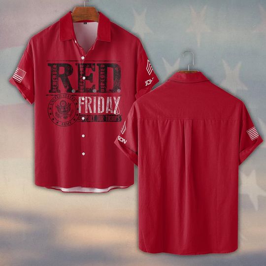 Customized U.S Veteran RED Friday Support Our Troops Hawaiian Shirt