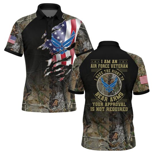 I Am An Air Force Veteran, I Have The Right To Bear Arms Your Approval Is Not Required Hunting Camo Polo Shirt