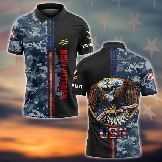 Customized U.S Navy Ratings Eagle 3D All Over Printed Polo Shirt – Gift for Veterans