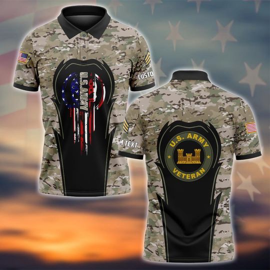 Customized Camouflage U.S Army Skull Polo Shirt – Gift for Veterans