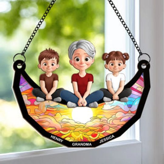 Grandma’s Heart Holds All The Love - Family Personalized Window Hanging Suncatcher