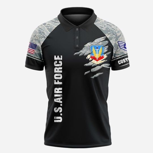 Customized USAF Command Camouflage Polo Shirt – Gift for Veterans