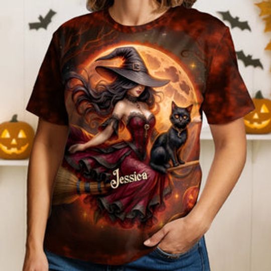 Custom Unisex T-shirt - Personalized Halloween Witchy Gifts For Women