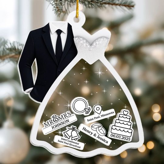 Custom 3 Layers Shaker Ornament - Personalized Anniversary Christmas Wedding Gifts