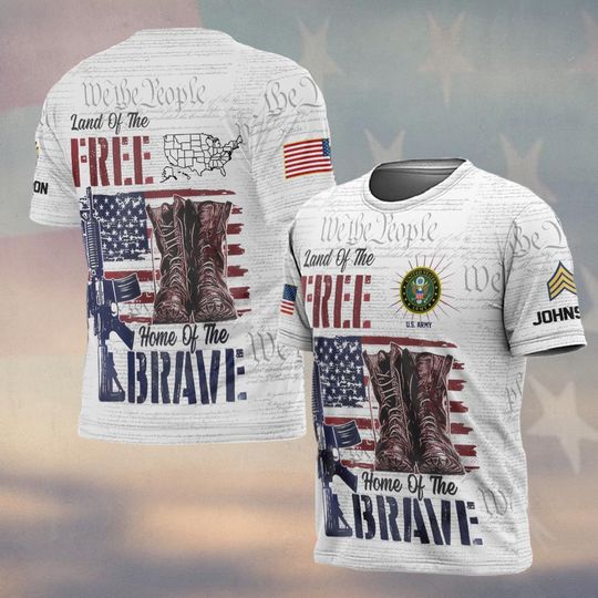 Customized U.S Veteran Land Of The Free Home Of The Brave T-Shirt