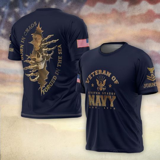 US Navy Born In Chaos – Forged In The Sea T-Shirt