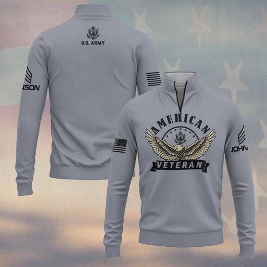 Customized Proud American Veteran Zip Neck Sweater