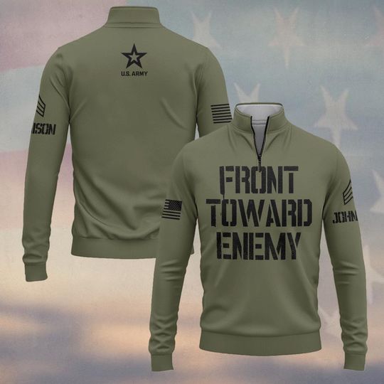 Customized US AM Front Toward Enemy Zip Neck Sweater