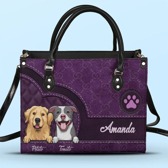 Paws And Hearts Unite - Dog & Cat Personalized Custom Leather Handbag