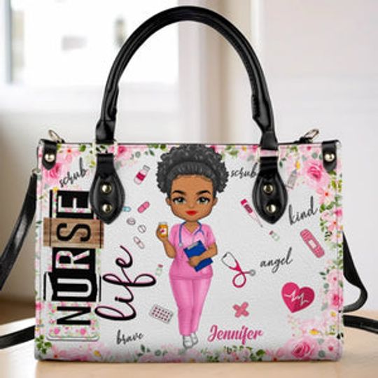 Sweet As Roses, Strong As Steel - Nurse Personalized Custom Leather Handbag