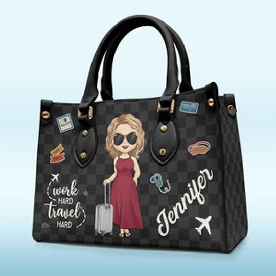 Work Hard Travel Hard - Travel Personalized Custom Leather Handbag