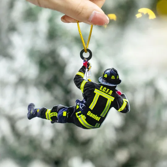 Personalized Acrylic Firefighter Ornament Double-sided Christmas Tree Car