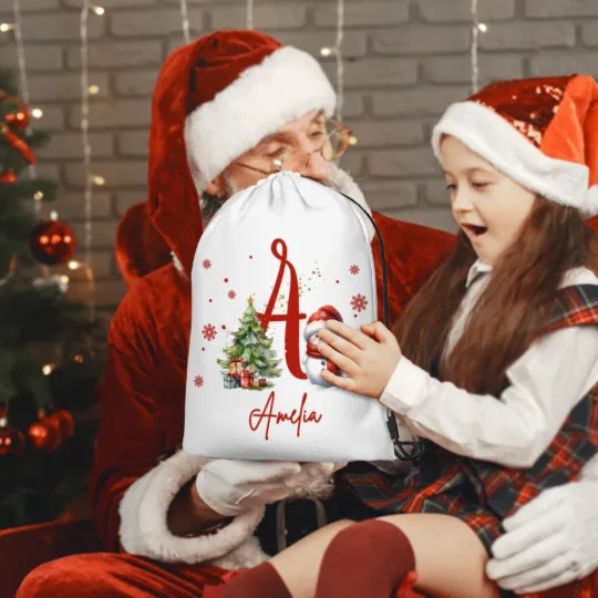 Personalized Cute Santa Hat Snowman Snowflake Drawstring Treat Gift