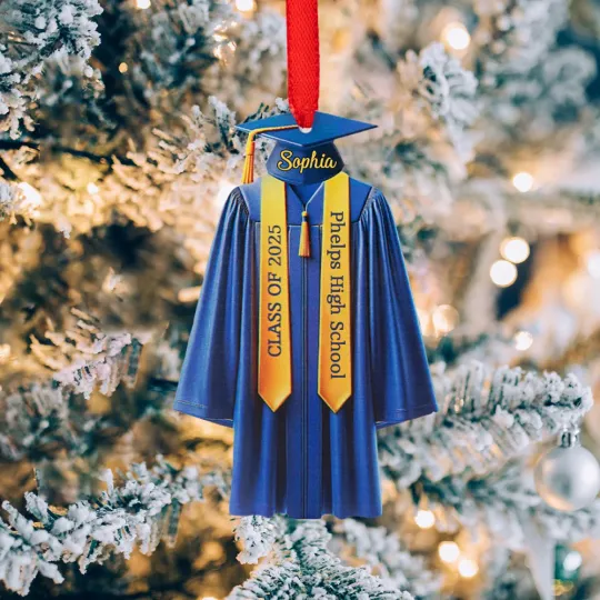 Personalized Graduation Gown Shape Ribbon Acrylic Ornament with Name and Text Christmas