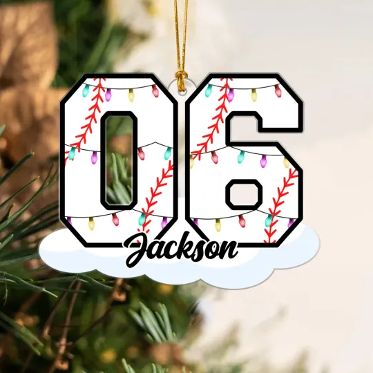 Personalized Christmas Light Baseball Number Acrylic Ornament with Name Home Decor Christmas Birthday