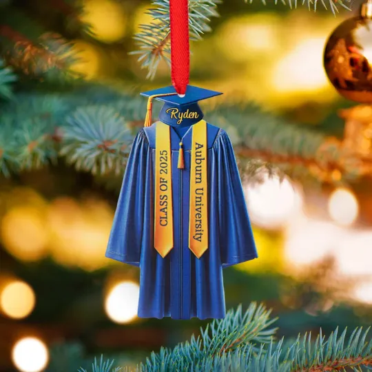 Personalized Graduation Gown Shape Ribbon Acrylic Ornament with Name and Text Christmas