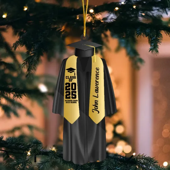 Personalized Graduation Gown with Ribbon Design Acrylic Christmas Ornament