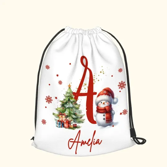 Personalized Cute Santa Hat Snowman Snowflake Drawstring Treat Gift