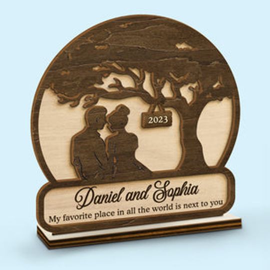 Just Sitting Together Is Enough- Couple Personalized Custom Shaped 2-Layered Wooden Plaque