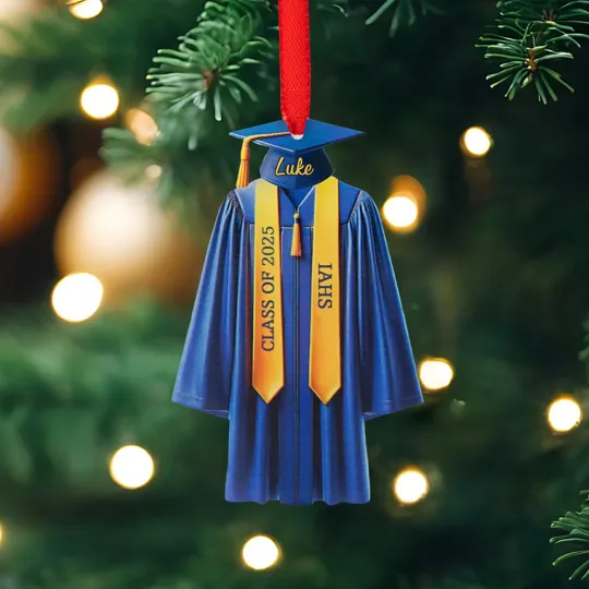 Personalized Graduation Gown Shape Ribbon Acrylic Ornament with Name and Text Christmas