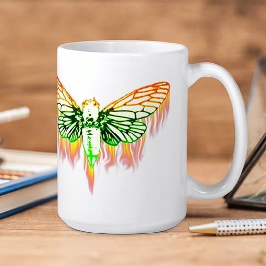 Flaming Cicada Ceramic Large Mug