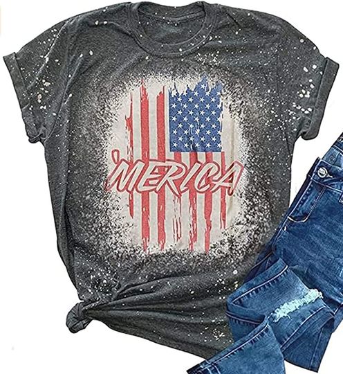 American Flag Shirt Independence Day Womens Summer Tops Patriotic Summer Short Sleeve USA Flag Blouses for Women