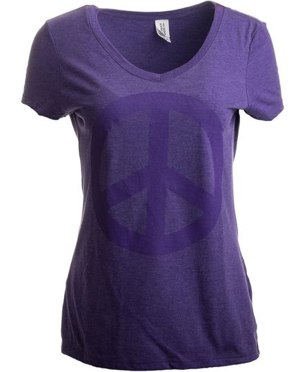 Peace Sign | Cute, Cool Retro Hippy Positive Happy Yoga V-Neck T-Shirt for Women