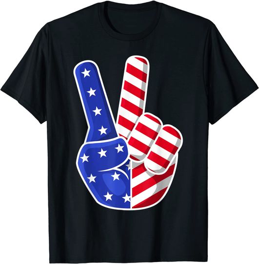 4th Of July American Flag Peace Sign Hand Patriotic T-Shirt