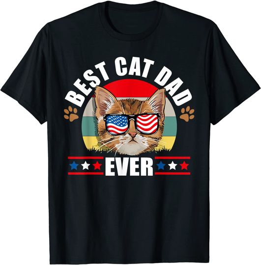 Mens Best Cat Dad Ever Cat Father father Day Patriotic Men T-Shirt