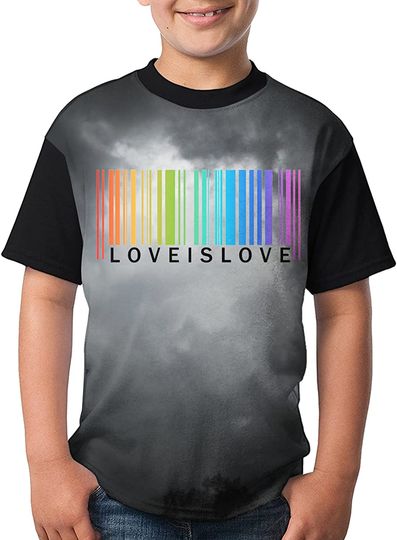 Rainbow Gay Pride Flag Printed Love is Love2 T Shirts Youth Boys' Girls Short Sleeve Tops Cotton Shirts